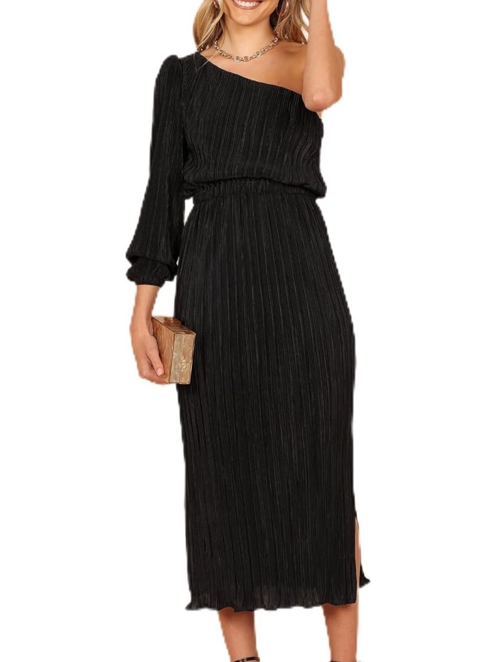 Petal & Pup One-Shoulder Black Midi Dress - Elegant Evening Wear sz XS